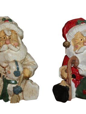 Vintage Christmas Old World Rustic Santa Claus Set Mini Figures Snowman 2.5"